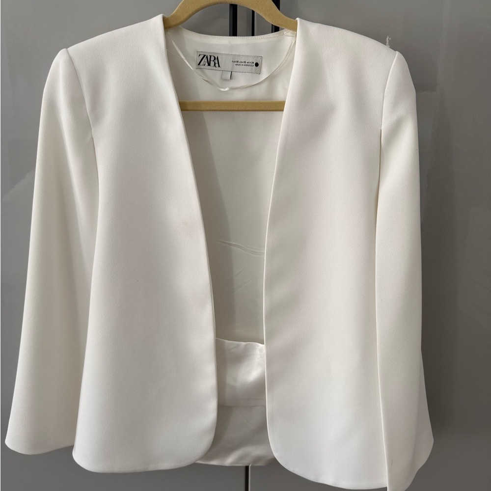 Zara ZW Collection White Ecru Cape Jacket Blazer XS Structured